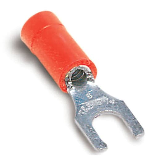 Thomas & Betts Co - Thomas & Betts 18RA-8FL 22 to 16 AWG #8 Stud Red Electrotinned Copper Vinyl Insulated Locking Fork Terminal
