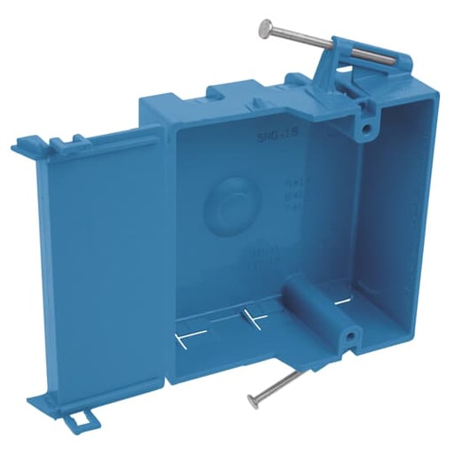 Thomas & Betts Co - Carlon SNO-18 1-Gang PVC New Work Box w/ Nails, Hinge Closure, 18 cu.in.