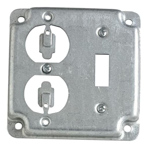 Thomas & Betts Co - Steel City RS2 4" Square Surface Cover, Toggle Switch & Duplex Receptacle, 1/2" Deep, Steel