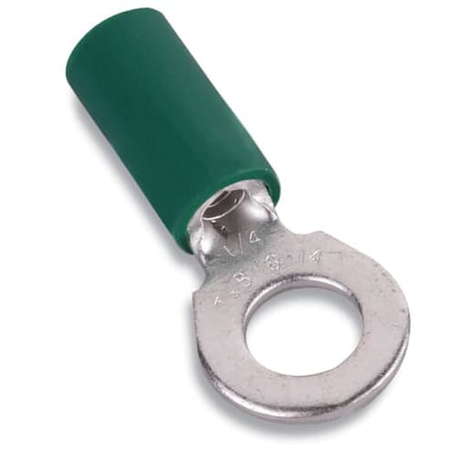 Thomas & Betts Co - Thomas & Betts 14RBC-14 16-14 AWG Wire Range 1/4 Inch Bolt Hole Green Heavy Duty Insulated Vinyl Ring Terminal