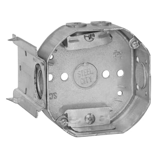 Thomas & Betts Co - Steel City 54151-NL 4 x 1-1/2 Inch Steel Octagon Box with 1/2 Inch Knockout, Bracket, and Clamp