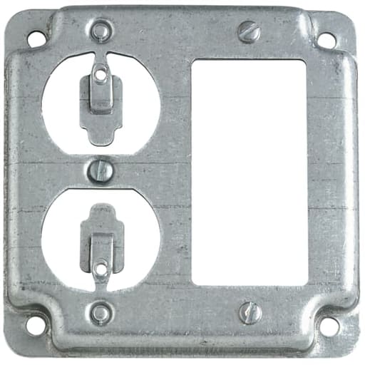 Thomas & Betts Co - Steel City RS-19-CC 4" Square Surface Cover, 1-GFCI & 1-Duplex Receptacle, 1/2" Deep, Steel