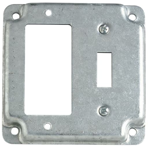 Thomas & Betts Co - Steel City RS-18-CC 4" Square Surface Cover, 1-GFCI & 1-Toggle Switch, 1/2" Deep, Steel