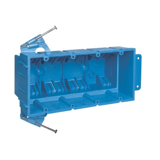 Thomas & Betts Co - Carlon BH464A 4-Gang PVC SuperBlue® New Work Box w/ Nails, 3.18" Deep, 64 cu.in.