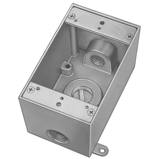 Thomas & Betts Co - Red Dot IH3-2-LM 1-Gang Weatherproof Metallic Device Box, (3) 3/4" Hubs, 2" Deep
