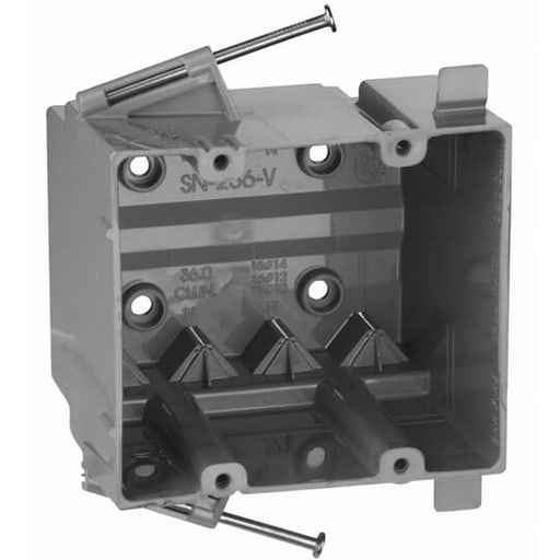 Thomas & Betts Co - Carlon SN-236-V 2-Gang PVC New Work Outlet Box w/ Nails & V-Clamp, 36 cu.in.