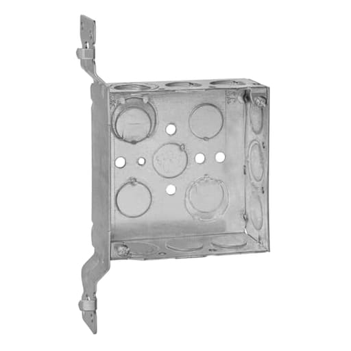 Thomas & Betts Co - Steel City 52151-V-1/2-3/4 4" Steel Square Box,1-1/2" Deep, 21cu.in w/ 1/2" & 3/4" Eccentric KOs, SV Bracket