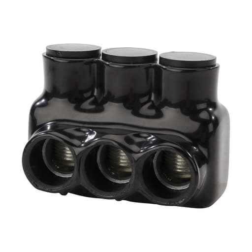 NSi - NSI IPL250-3 600 Volt 6 AWG to 250 MCM Black Plastisol 3-Port 1-Side Entry Insulated Multi-Cable Connector Block