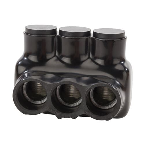 NSi - NSI IPLD250-3 6 AWG to 250 MCM Black Plastisol 3-Port 2-Side Entry Insulated Multi-Cable Connector Block
