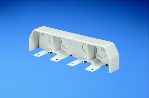 Panduit Corp - Panduit T702ECEI End cap fitting. Conduit breakouts of 1/2" for entry into raceway channel.