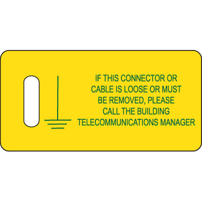Panduit Corp - Panduit PT-BGND Network Building Ground Tag, 2.75"x1.38" w/slot, 'Warning.', 100 tags/pk, GR/YL