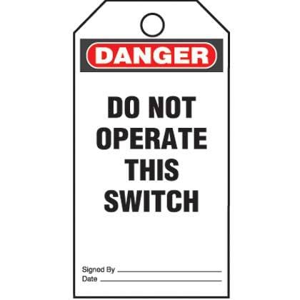 Panduit Corp - Panduit PVT-155-Q Plastic Tag, 'Danger Do Not Operate This ..', 25 tags & ties/pk, RB/WH
