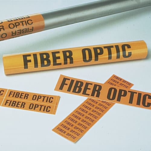 Panduit Corp - Panduit PCV-FOBY Voltage Marker, Vinyl, 'FIBER OPTIC', 9" W x 2.25" H, 4/cd, 5 cds/pk, Black/OR