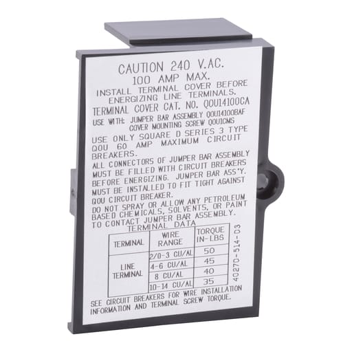 Square-D / Schneider - Square D QOU14100CAB 4-Pole Circuit Breaker Jumper Bar Cover