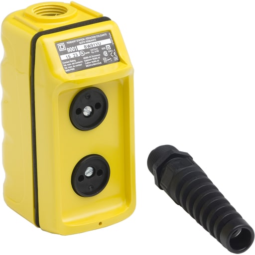 Square-D / Schneider - Square D 9001BW91YU 600 VAC/VDC 5 Amp 2NO 2NC Yellow Thermoplastic NEMA 1/3/3R/4/4X 2-Button 1-Speed Pendant Station