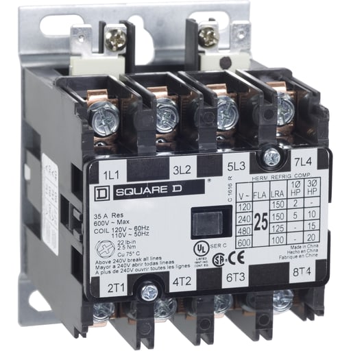 Square-D / Schneider - Square D 8910DPA24V02Y392 110/120 VAC 25 Amp 4-Pole 2NO 2NC NEMA 1 Non-Reversing Definite Purpose Contactor