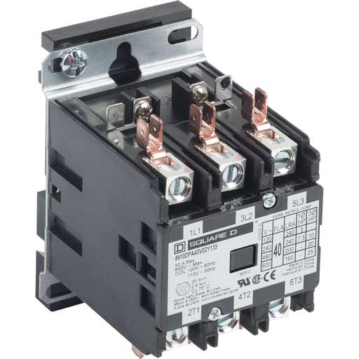 Square-D / Schneider - Square D 8910DPA43V02Y135 110/120 VAC 40 Amp 3-Pole NEMA 1 Non-Reversing Definite Purpose Contactor