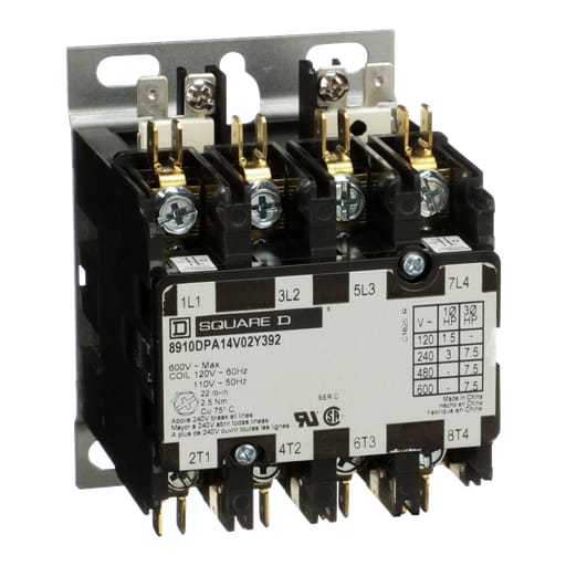 Square-D / Schneider - Square D 8910DPA14V02Y392 110/120 VAC 20 Amp 4-Pole 2NO 2NC NEMA 1 Non-Reversing Definite Purpose Contactor