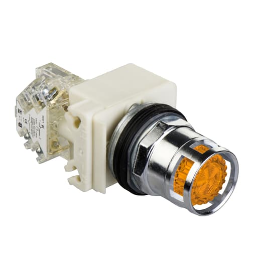Square-D / Schneider - Square D 9001K3L35A 30 mm Amber Body Metal Bezel Momentary Full Guarded Round Illuminated Push Button Operator