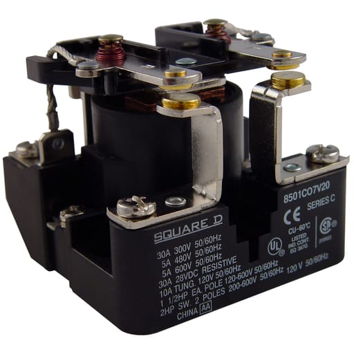 Square-D / Schneider - Square D 8501CDO7V51 12 VDC 30 Amp 2-Pole DPST 2NO Panel Mount DC Operated Power Relay