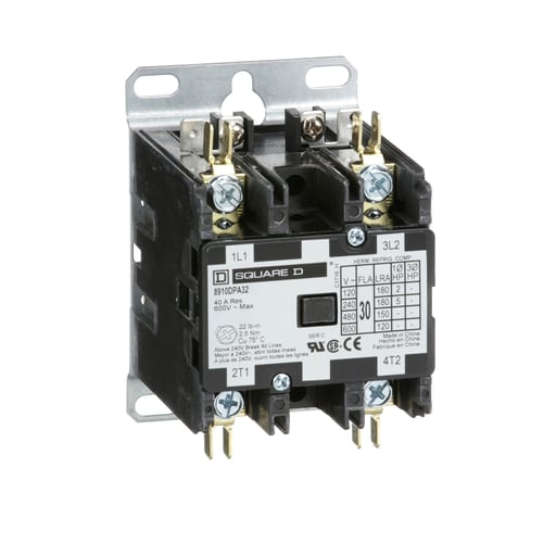 Square-D / Schneider - Square D 8910DPA32V06 440/480 VAC 30 Amp 2-Pole 2NO NEMA 1 Non-Reversing Definite Purpose Contactor