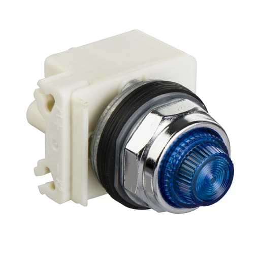 Square-D / Schneider - Square D 9001KT1L31 30 mm 120 VAC Blue Lens Metal Bezel Push to Test Round Pilot Light