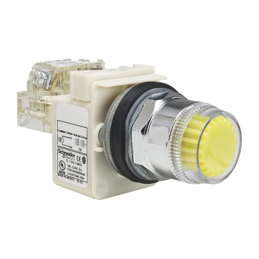 Square-D / Schneider - Square D 9001K1L1Y 30 mm Yellow Body Metal Bezel Momentary Full Guarded Round Illuminated Push Button Operator