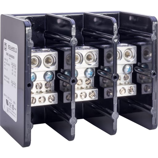 Square-D / Schneider - Square D 9080LBC363206 350 Amp 600 Volt 14 to 2/0 AWG Primary Phenolic 3-Pole Standard Power Distribution Block