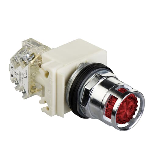 Square-D / Schneider - Square D 9001K3L1R 30 mm Red Body Metal Bezel Momentary Full Guarded Round Illuminated Push Button Operator