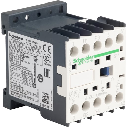 Square-D / Schneider - Square D LC1K12008F7S17 575 VAC 12 Amp 4-Pole 2NO 2NC Screw Terminal Full Voltage Non-Reversing IEC Contactor