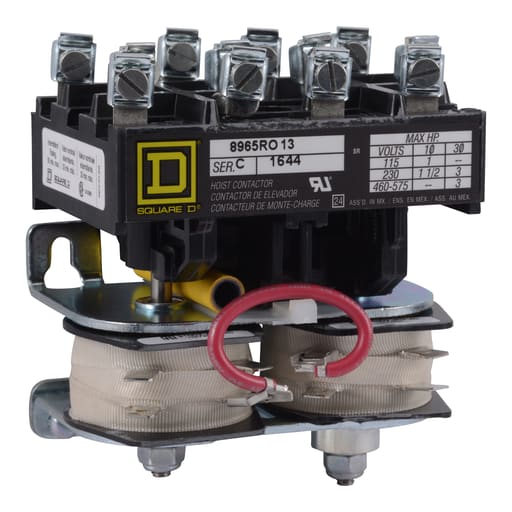 Square-D / Schneider - Square D 8965RO13V02 110/120 VAC Polyphase 3-Pole 1NO 1NC Open Type Reversing Definite Purpose Hoist Contactor