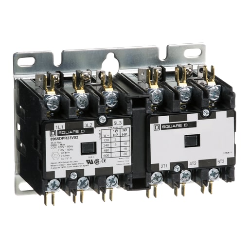 Square-D / Schneider - Square D 8965DPR23V02 110/120 VAC 25 Amp Polyphase 3-Pole Open Type Reversing Definite Purpose Hoist Contactor