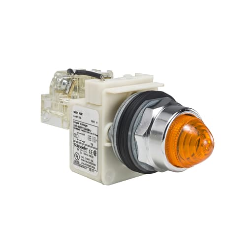Square-D / Schneider - Square D 9001KT1A9 30 mm 120 VAC Amber Lens Metal Bezel Push to Test Round Pilot Light