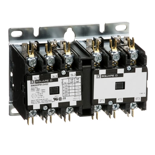 Square-D / Schneider - Square D 8965DPR13V02 110/120 VAC 20 Amp Polyphase 3-Pole Open Type Reversing Definite Purpose Hoist Contactor