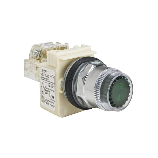 Square-D / Schneider - Square D 9001K1L5G 30 mm Green Body Metal Bezel Momentary Full Guarded Round Illuminated Push Button Operator