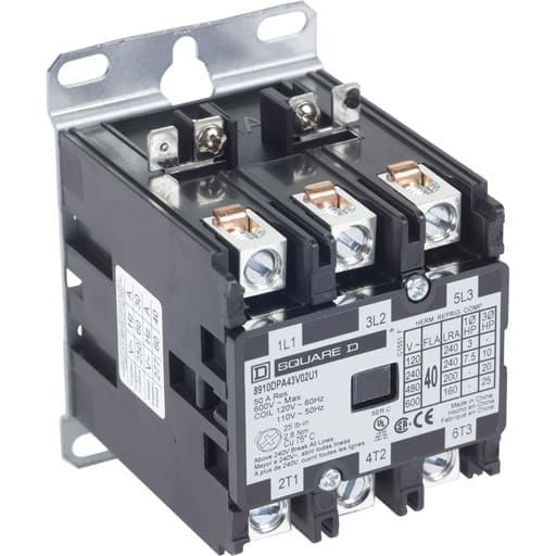 Square-D / Schneider - Square D 8910DPA43V02U1 110/120 VAC 40 Amp 3-Pole NEMA 1 Non-Reversing Definite Purpose Contactor
