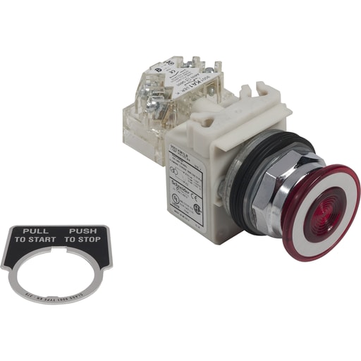 Square-D / Schneider - Square D 9001KR9P1LRRH13 30 mm 600 VAC 2-Position 1NO 1NC Red Body Metal Bezel Push-Pull Illuminated Push Button
