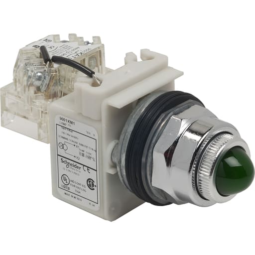 Square-D / Schneider - Square D 9001KT1G6 30 mm 120 VAC Green Lens Metal Bezel Push to Test Round Pilot Light