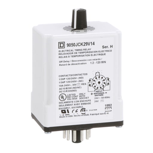 Square-D / Schneider - Square D 9050JCK29V14 24 VAC/VDC Coil 10 Amp DPDT Plug-In Socket Mount AC/DC Timing Relay
