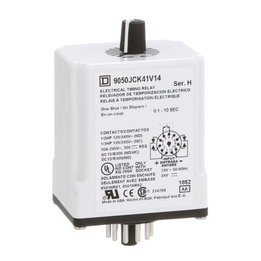 Square-D / Schneider - Square D 9050JCK41V14 24 VAC/VDC Coil 10 Amp DPDT Plug-In Socket Mount AC/DC Timing Relay
