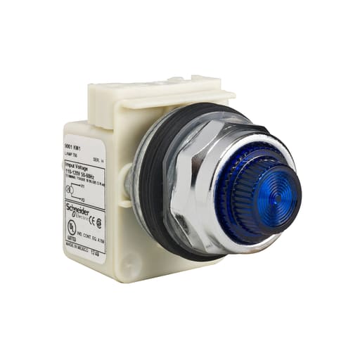 Square-D / Schneider - Square D 9001KP1L31 30 mm 120 VAC Blue Lens Metal Bezel Standard Round Pilot Light