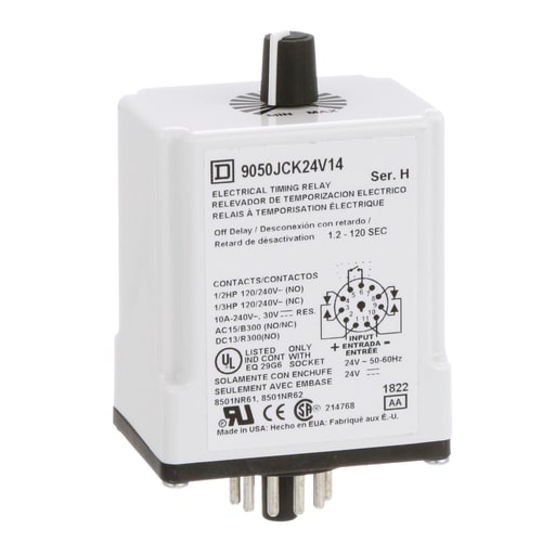 Square-D / Schneider - Square D 9050JCK24V14 24 VAC/VDC Coil 10 Amp DPDT Plug-In Socket Mount AC/DC Timing Relay