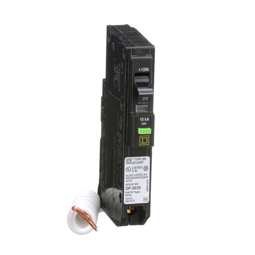 Square D QO120AFI Arc-Fault Miniature Circuit Breaker 20A 120V 1Ph 1P, Plug-On