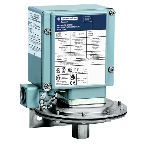 TESENSOR - TEC 9012GDW1 Pressure switch, 9012G, fixed scale, 1 threshold, 0.2 to 10PSIG