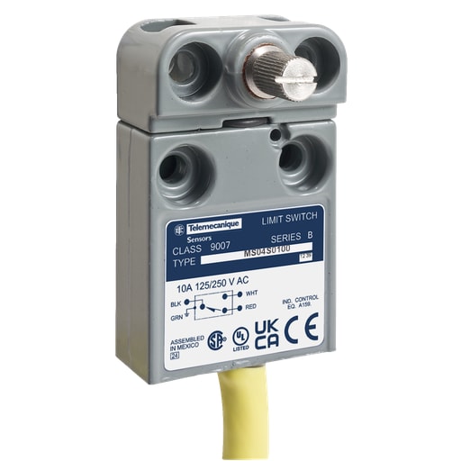 TESENSOR - TEC 9007MS04S0300 Limit switch, 9007ML, miniature, rotary lever arm, 10A at 240VAC, 1NO/1NC, 9 feet of cable, NEMA 4, 6, 6P, 12, 13