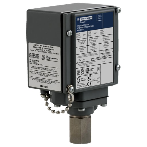 TESENSOR - TEC 9012GFW2 Pressure switch, 9012G, fixed scale, 1 threshold, 90 to 2900PSIG