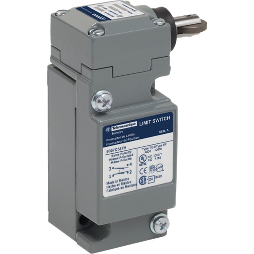 TESENSOR - TEC 9007C54FH NEMA limit switch, 9007C, heavy duty, standard, steel spring return side roller plunger, 10A, 600V, 1NO/1NC, NEMA 4, 13