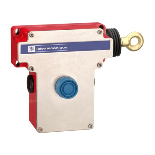 TESENSOR - TEC XY2CE1A250 Latching emergency stop rope pull switch, TEC rope pull switches XY2C, e XY2CE, RH side -1NC+1 NO, booted pushbutton