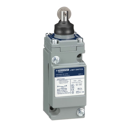 TESENSOR - TEC 9007C54D limit switch, 9007C, full body, top roller plunger head, spring return, 1 NO and 1 NC, 1 NO and 1 NC, NEMA 4 and 13