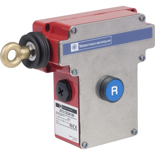 TESENSOR - TEC XY2CE2A150 Latching emergency stop rope pull switch, TEC rope pull switches XY2C, e XY2CE, LH side -1NC+1 NO, Flush pushbutton